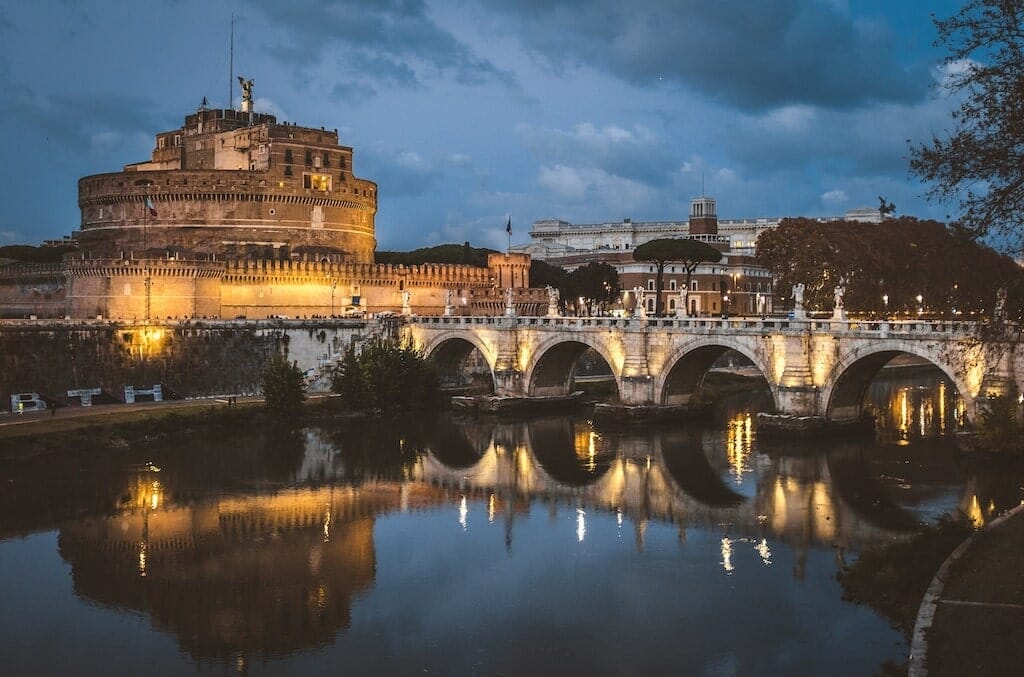 rome romantic Tiber River castel san angelo by Night