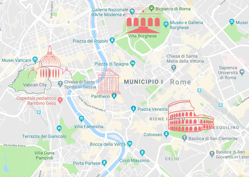 rome city map and attractions