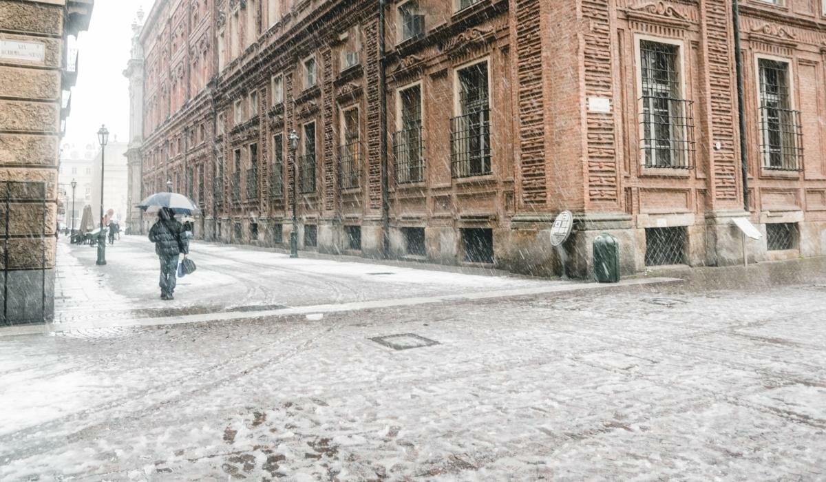 Snowing in Turin in Italy