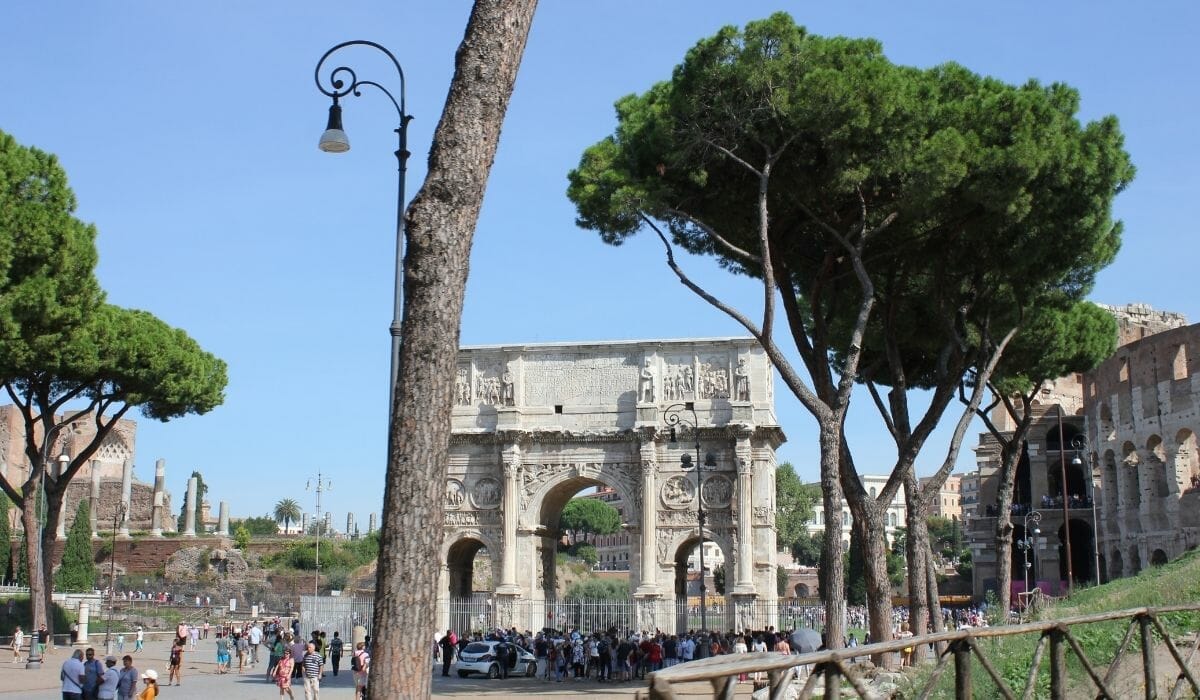 Trees near Roman arch