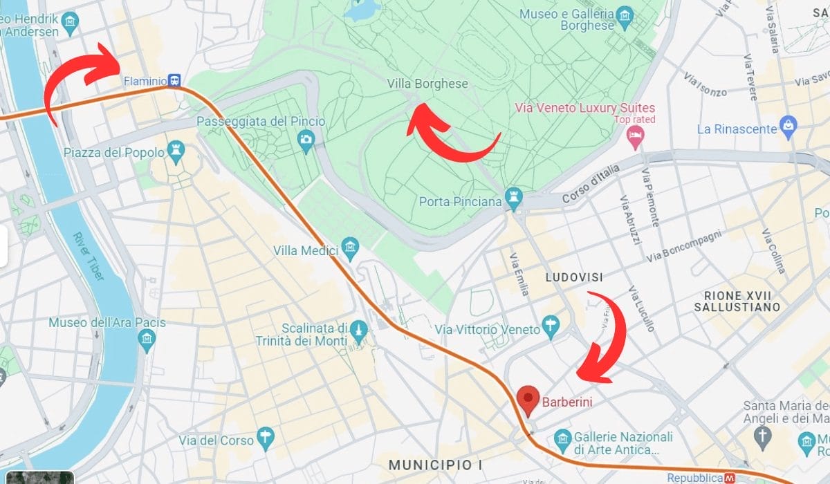 Borghese Gallery metro stops map