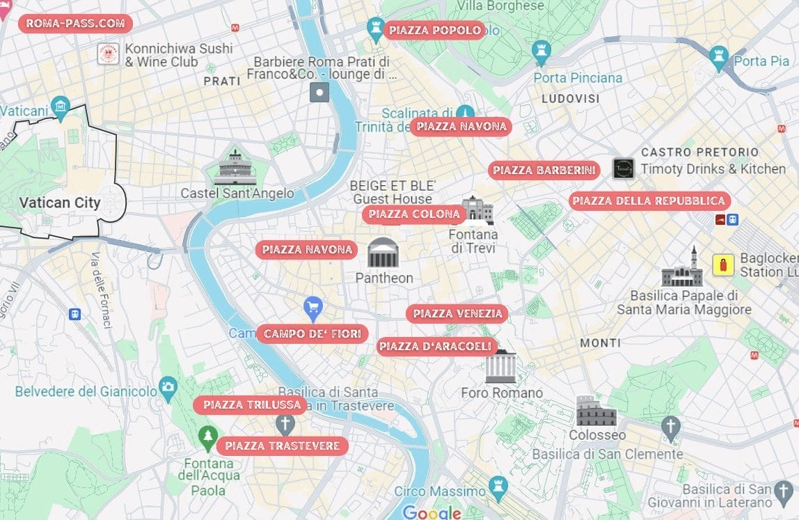 tourist attraction map in rome